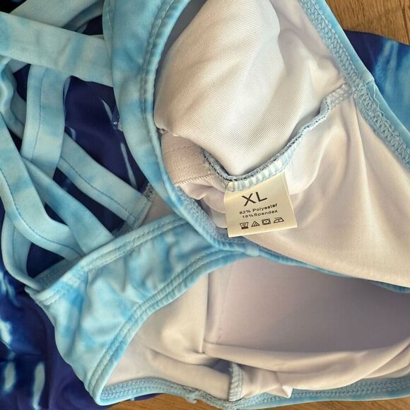 Women's Athletic Training Gradient Criss Cross Back One Piece Swimsuit Swimwear - Picture 7 of 7